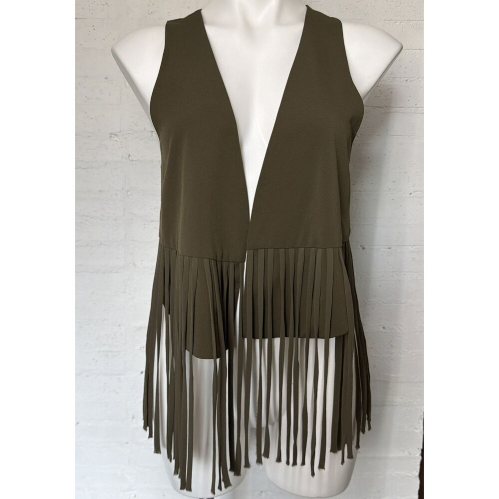 Hippie-style Fringe Vest Olive S Festival Boho Cowgirl Tassel Waistcoat